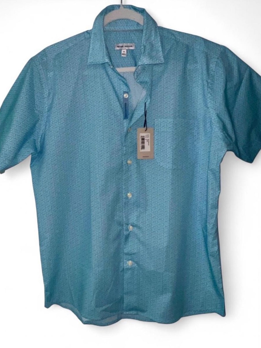 Peter Millar Short Sleeve Button Up Shirt Men's Medium Light Blue Pattern